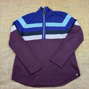 Eddie Bauer Woman's Multicolored Stripe 1/4 Zip Soft Sweater Size Medium